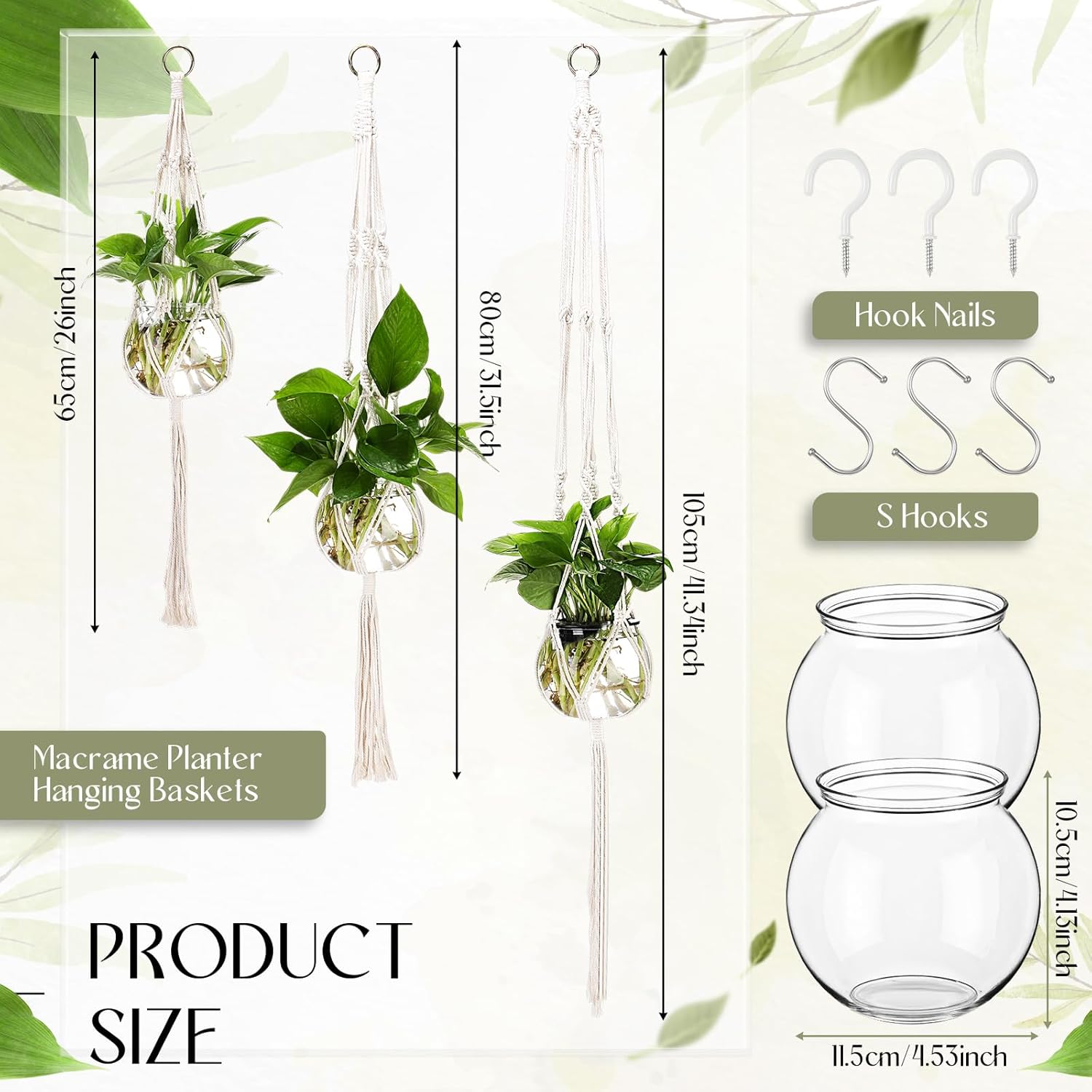 Colingmill 6 Pcs Boho Macrame Plant Hanger with Small Plastic Pot Hanging Plant Holder Wall Planter Propagation Station Include Hooks Kit for Indoor Home Garden Office Decor 3 Size (White)