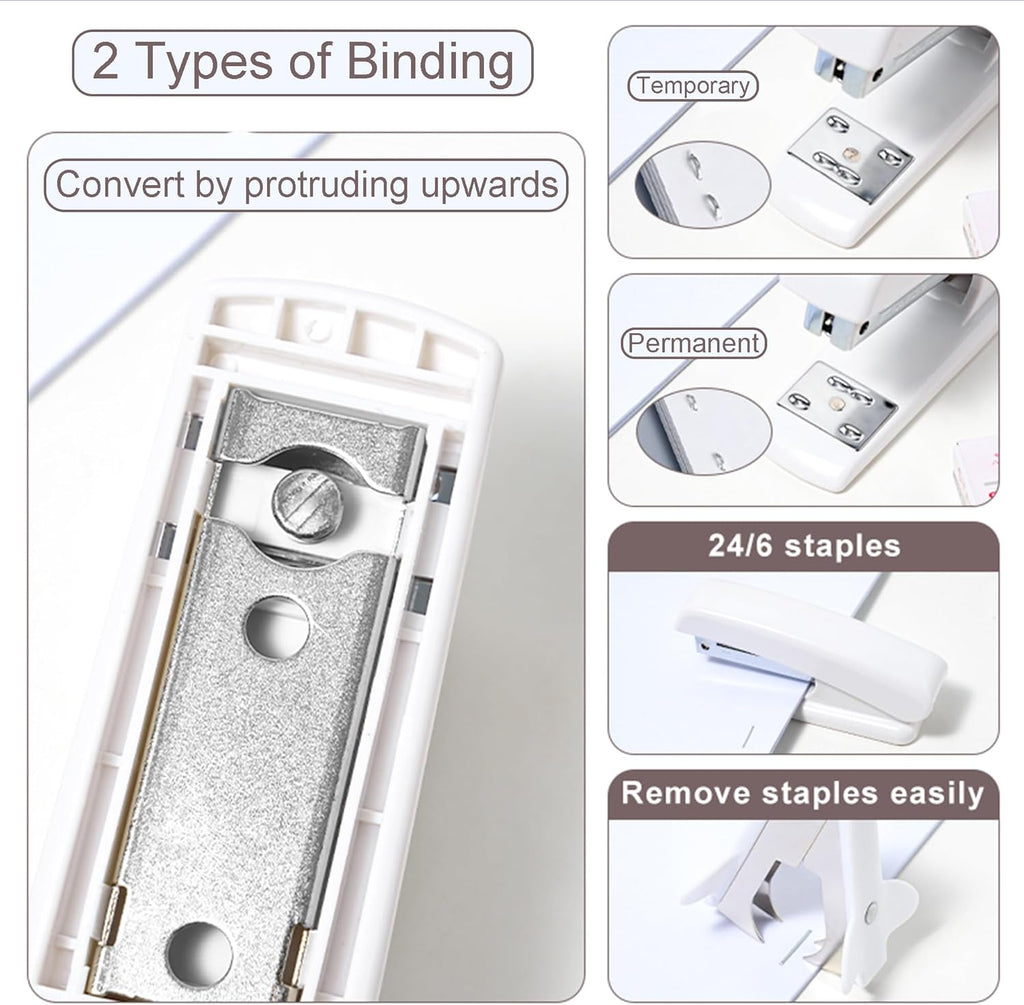 Desk Accessories with Pen Holder, Office Supplies Desk Organizers and Accessories, Tape Dispenser, Stapler, Staple Remover, Staples, Clips Set, Ruler, Scissor, Pen, Tape (White)