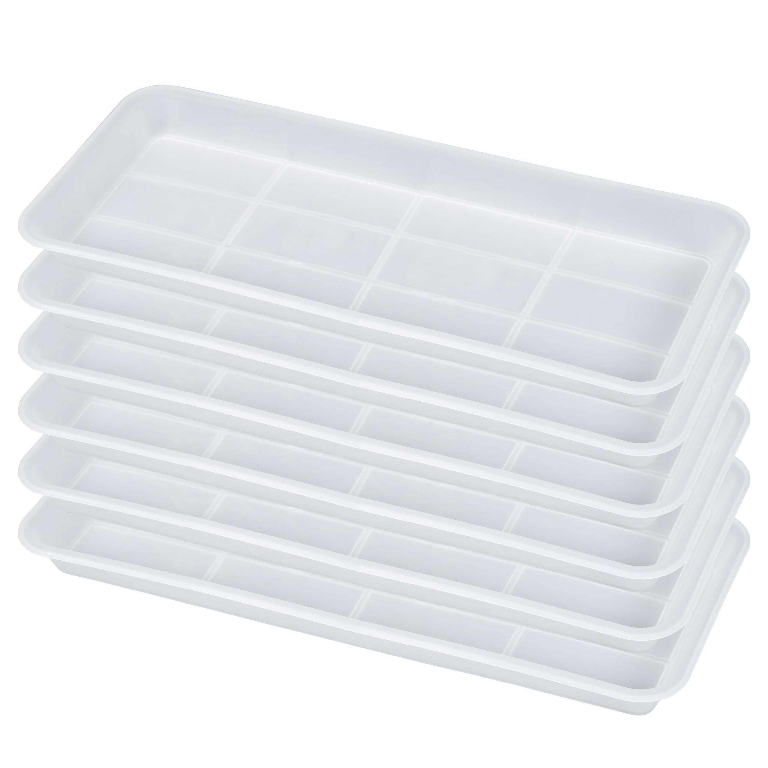 VUWEZ 6 Pack Plastic Plant Tray Saucer Rectangular, Heavy Duty Planter Saucers for Indoors, Plant Water Drip Trays for Flower Pot Planter, Windowsill Pot Tray, Seed Starting Growing Trays
