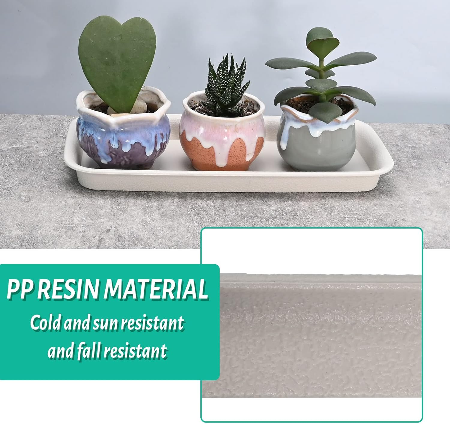 UOIENRT 5 Packs Rectangular Plastic Plant Saucers Tray, Window Sill Plant Tray, Drip Trays for Potted Plants, Plant Trays for Indoors No Holes for Window Sills and Window Shelf (11.8 x 5.3 x 1.1 Inch)