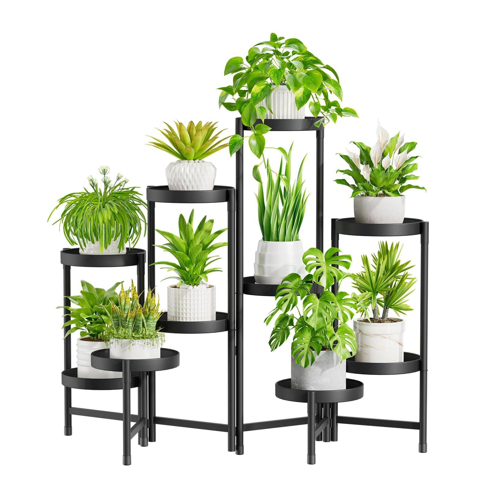 iDavosic.ly Plant Stand Indoor Outdoor, 5 Tier Corner Metal Flower Display Holder Shelf, Folding Tall Orchid Rack for Patio Balcony Porch Garden Living Room House, Gold