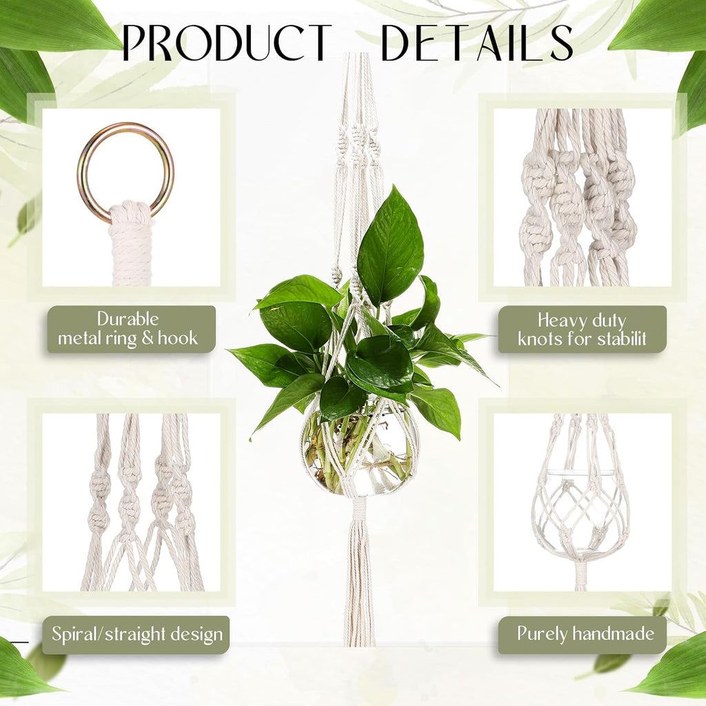 Colingmill 6 Pcs Boho Macrame Plant Hanger with Small Plastic Pot Hanging Plant Holder Wall Planter Propagation Station Include Hooks Kit for Indoor Home Garden Office Decor 3 Size (White)