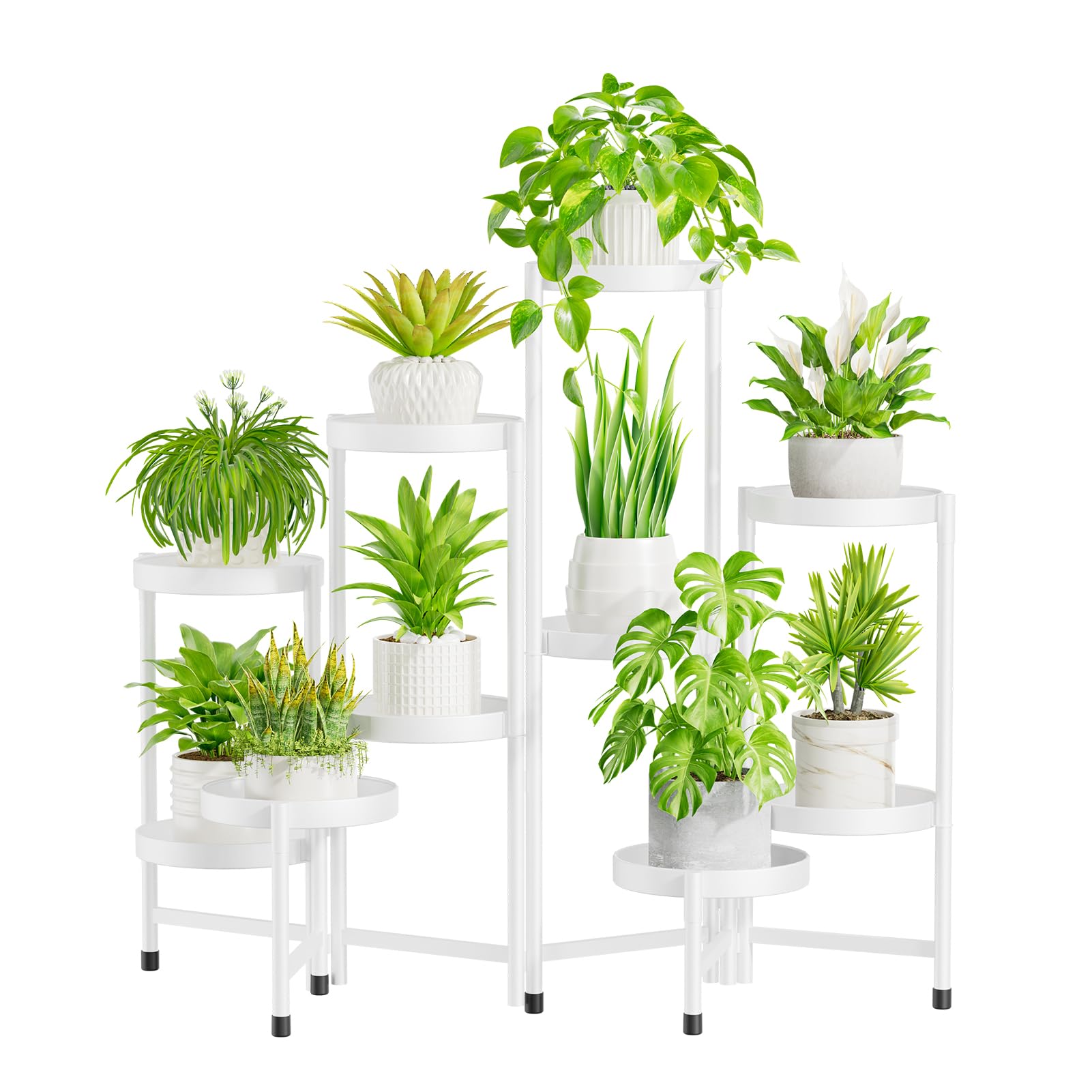 iDavosic.ly Plant Stand Indoor Outdoor, 5 Tier Corner Metal Flower Display Holder Shelf, Folding Tall Orchid Rack for Patio Balcony Porch Garden Living Room House, Gold