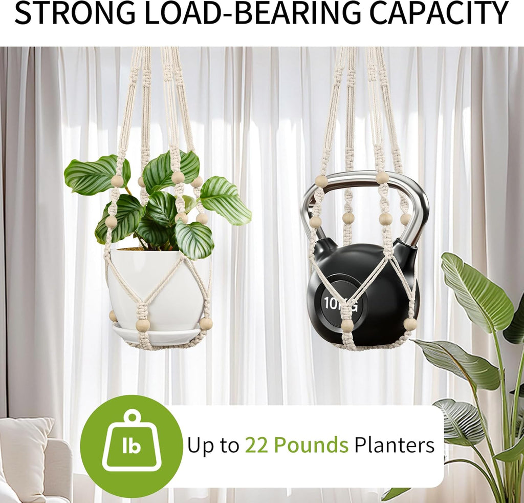 Macrame Plant Hanger - Fits 4 to 13 inches Pots for Indoor Outdoor, 35"/29"/23" Different Sizes Set, Ivory (POTS NOT Included)