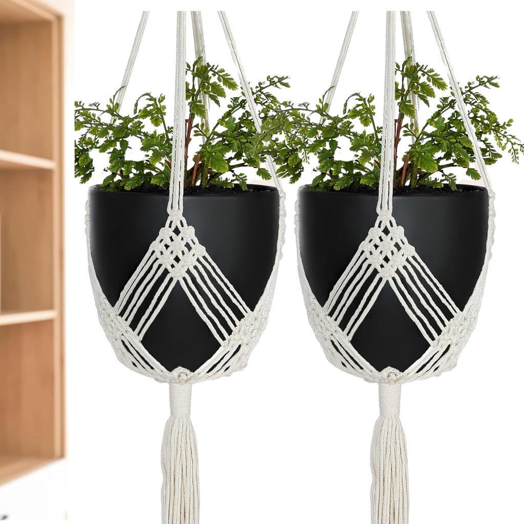 2 Pack Macrame Planter Hanger for up to 8" Pot, Indoor Hanging Planter | Plant Hanger Indoor, Hanging Plants Holder Basket | No Plant or Pot Included