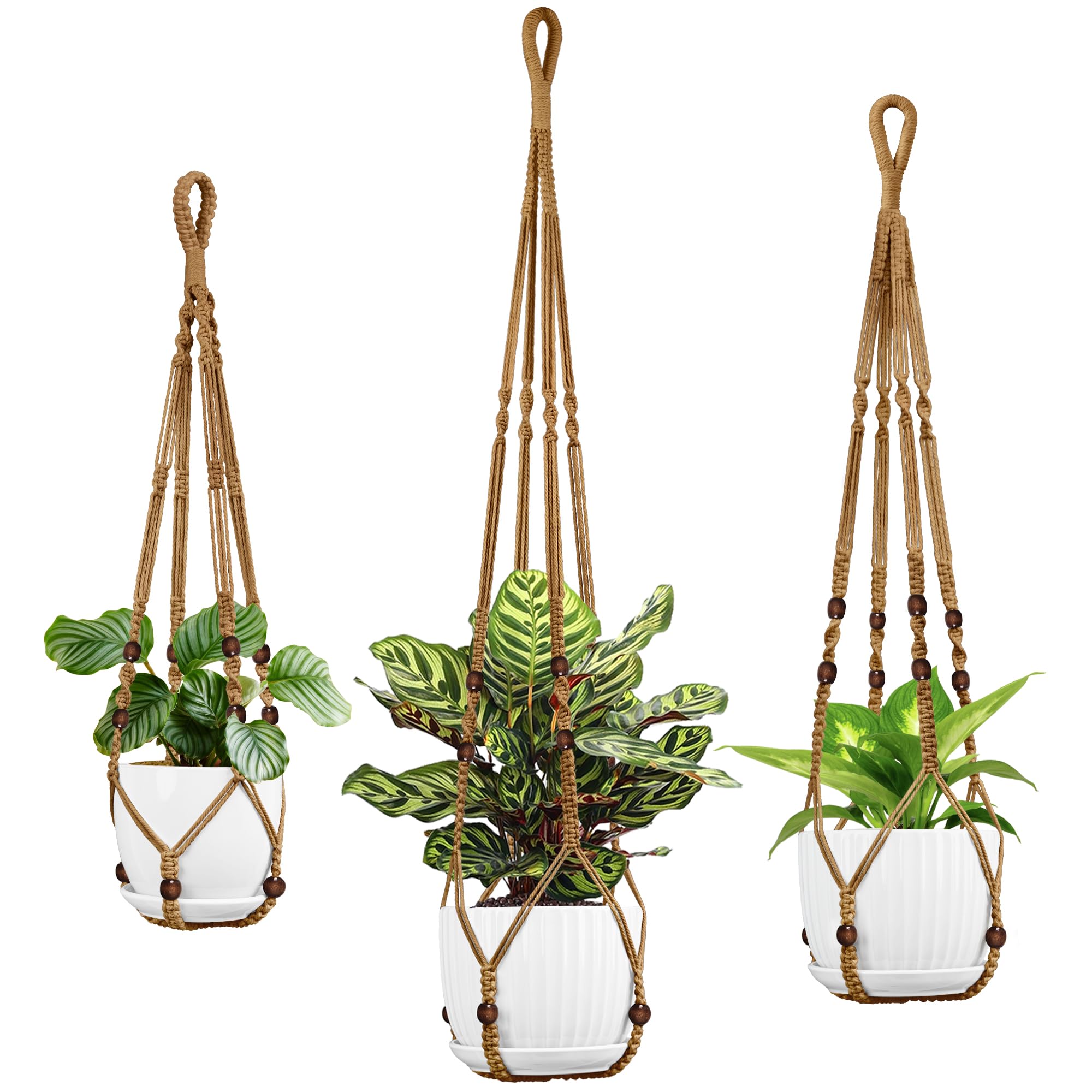 Macrame Plant Hanger - Fits 4 to 13 inches Pots for Indoor Outdoor, 35"/29"/23" Different Sizes Set, Ivory (POTS NOT Included)