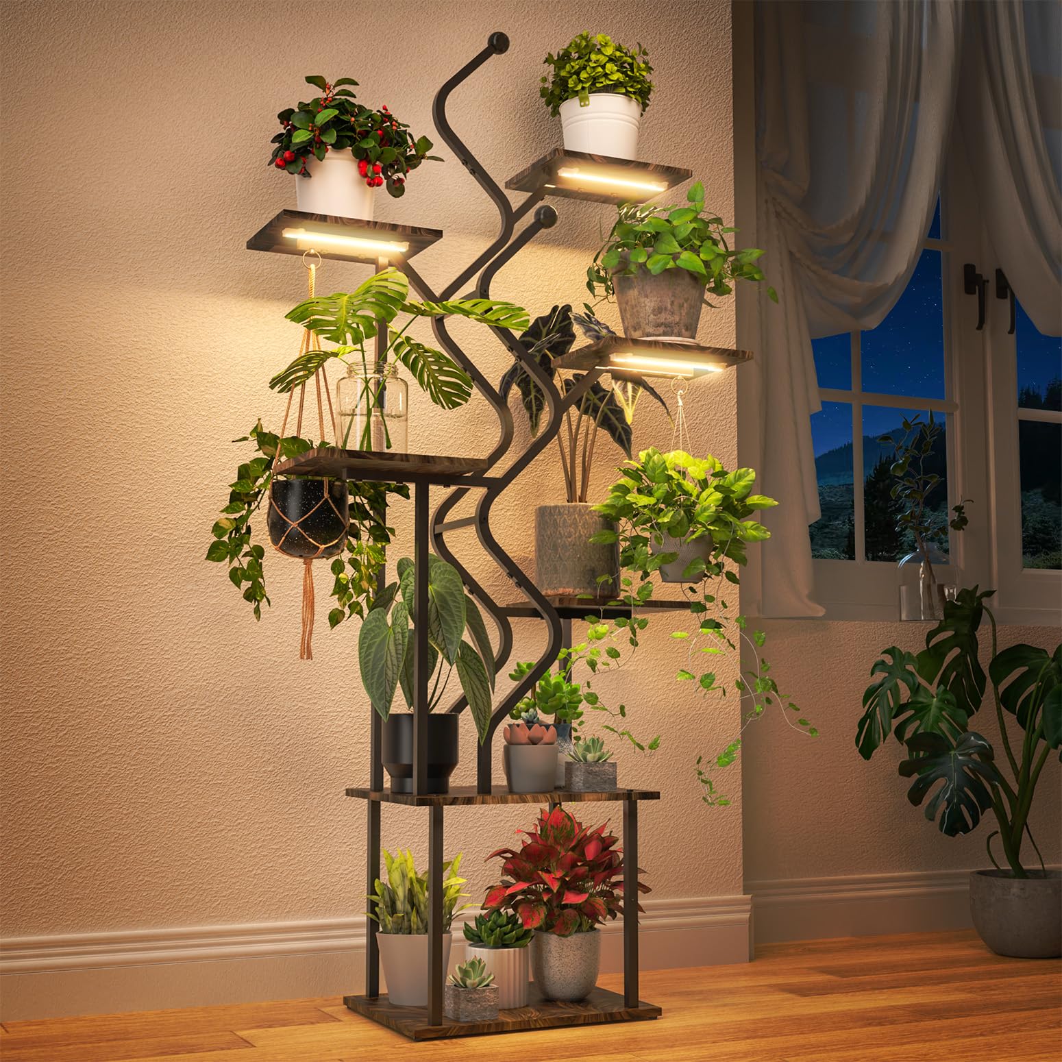 Bstrip Plant Stand Indoor with Grow Light, 81.3" Tall Indoor Plant Shelf, 6 Tier Flower Stand with Plant Light Full Spectrum, Metal Plant Holder with Light, lighted Plant Rack for Home, Corner, Patio