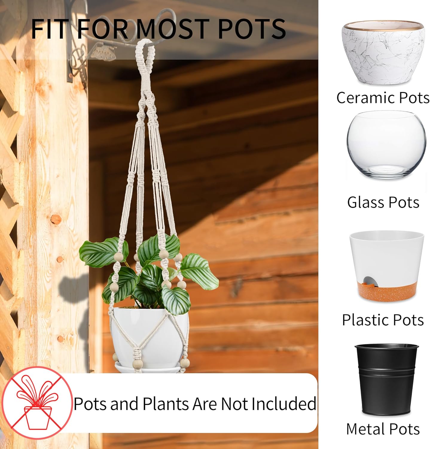 Macrame Plant Hanger - Fits 4 to 13 inches Pots for Indoor Outdoor, 35"/29"/23" Different Sizes Set, Ivory (POTS NOT Included)