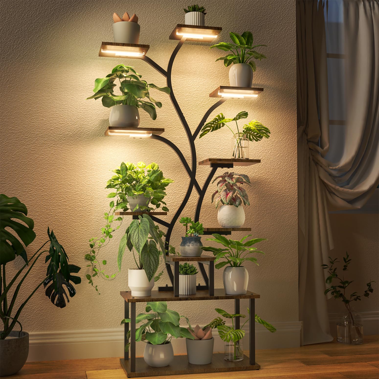 Bstrip Plant Stand Indoor with Grow Light, 81.3" Tall Indoor Plant Shelf, 6 Tier Flower Stand with Plant Light Full Spectrum, Metal Plant Holder with Light, lighted Plant Rack for Home, Corner, Patio