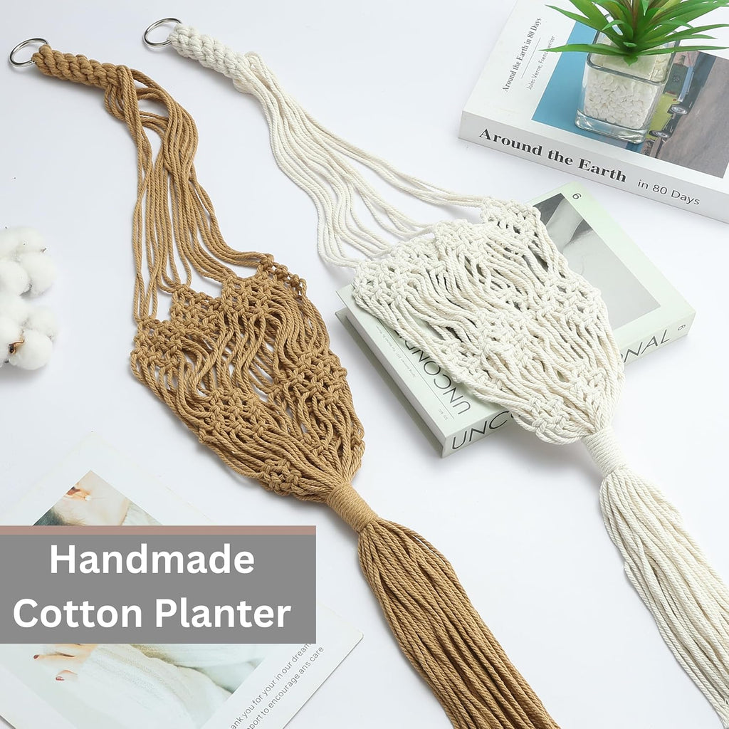 2 Pack Macrame Planter Hanger for up to 8" Pot, Indoor Hanging Planter | Plant Hanger Indoor, Hanging Plants Holder Basket | No Plant or Pot Included