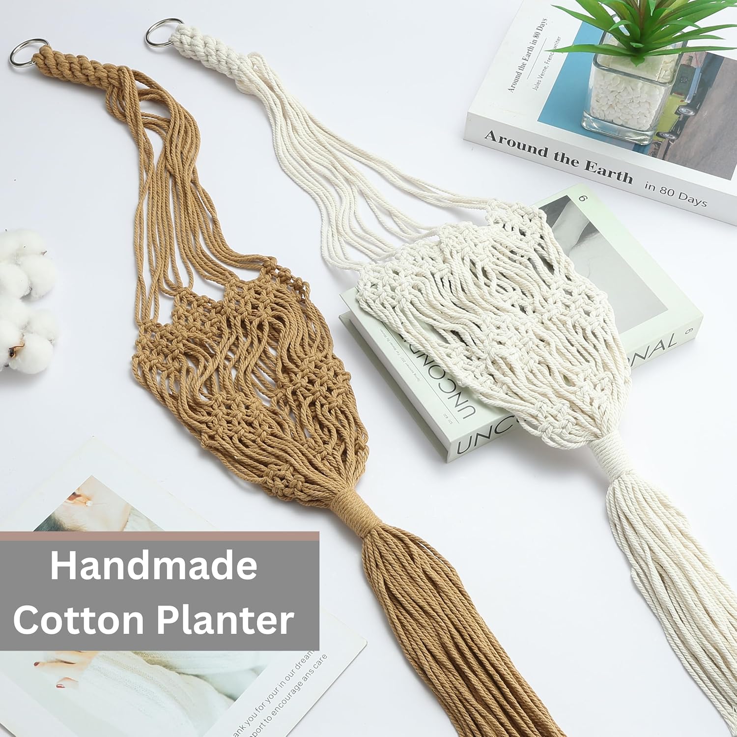 2 Pack Macrame Planter Hanger for up to 8" Pot, Indoor Hanging Planter | Plant Hanger Indoor, Hanging Plants Holder Basket | No Plant or Pot Included