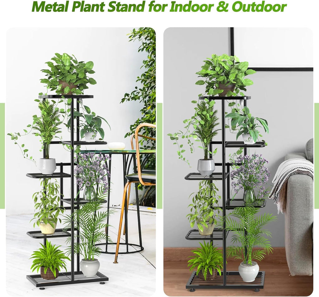6 Tier 7 Potted Metal Plant Stand Indoor with Gardening Tools and Gloves, Corner Tall Tiered Plant Shelf Organizer Outdoor for Multiple Plants, Flower Pot Holder Display Rack for Patio, Garden
