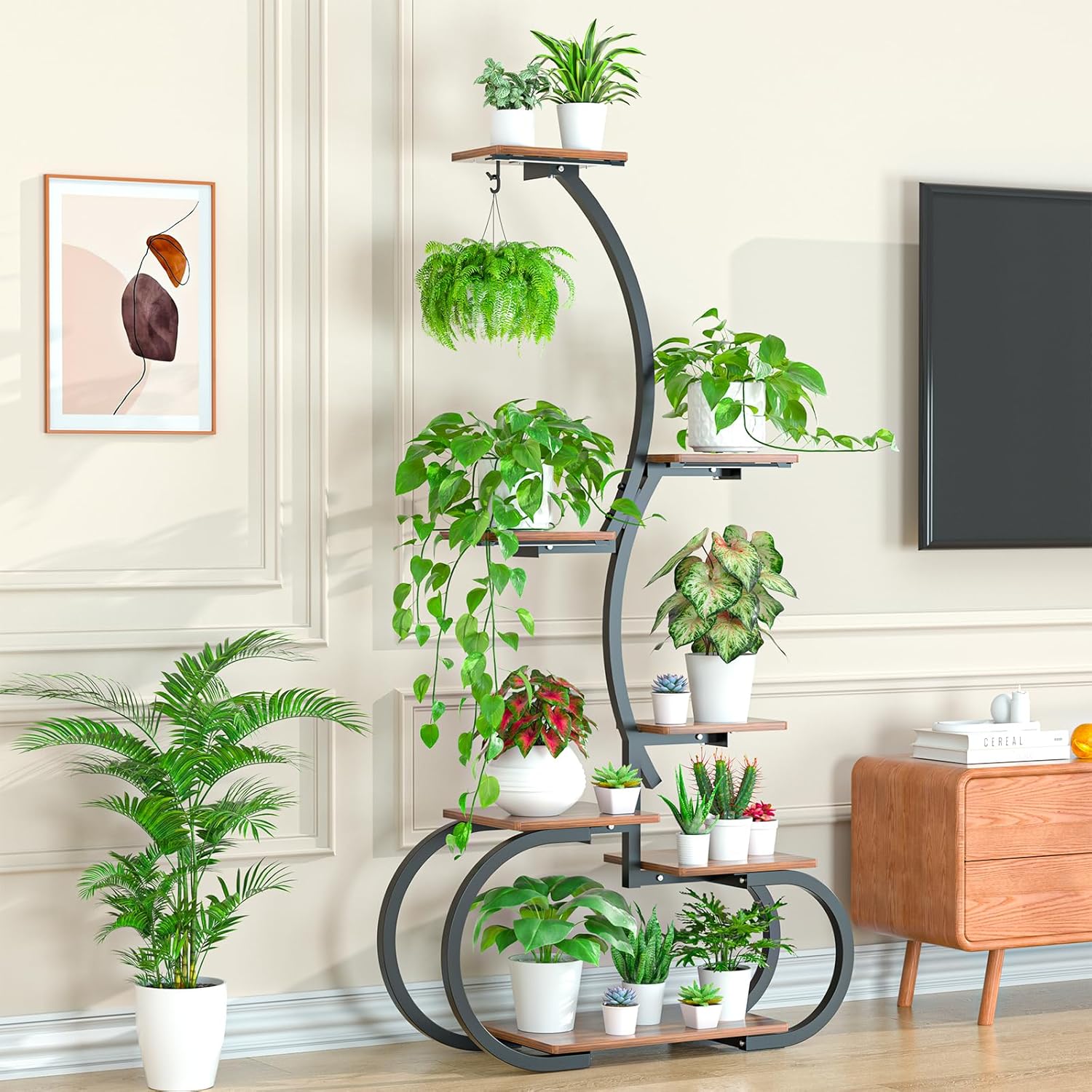 Acnusik Plant Stand Indoor with Grow Lights, 63" Tall Lighted Indoor Plant Shelf for Multiple Plants, 7-Tier Metal Plant Rack Corner Indoor Flower Stand Display for Living Room, Home, Patio, Balcony